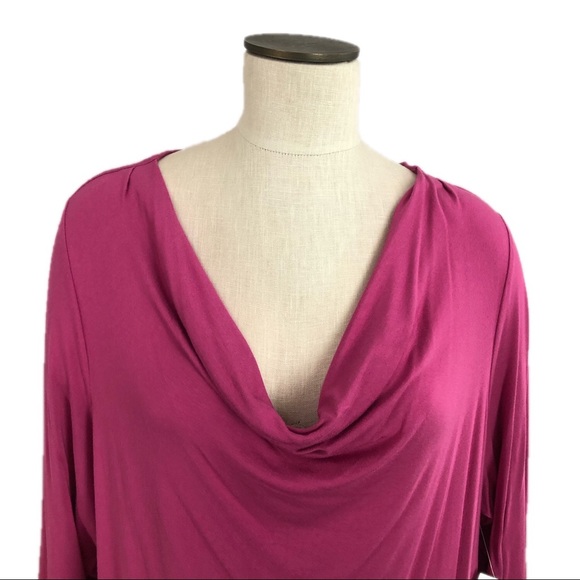 Kate Hill Top Sz 3X Rayon Pink NWT Drape Neck Blouse Long Sleeve - Picture 2 of 11